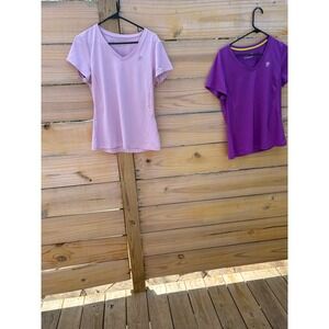 Fila Womens V-Neck Athletic T-Shirt Bundle Mesh Side Panels Purple Lavender 2PK
